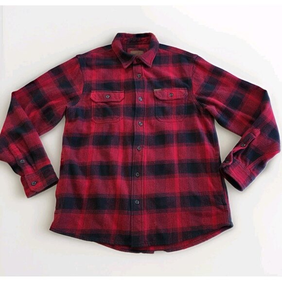 Orvis Shirt Jacket Mens M Buffalo Plaid Flannel Red Black Buttons Pockets Chore - Picture 9 of 15
